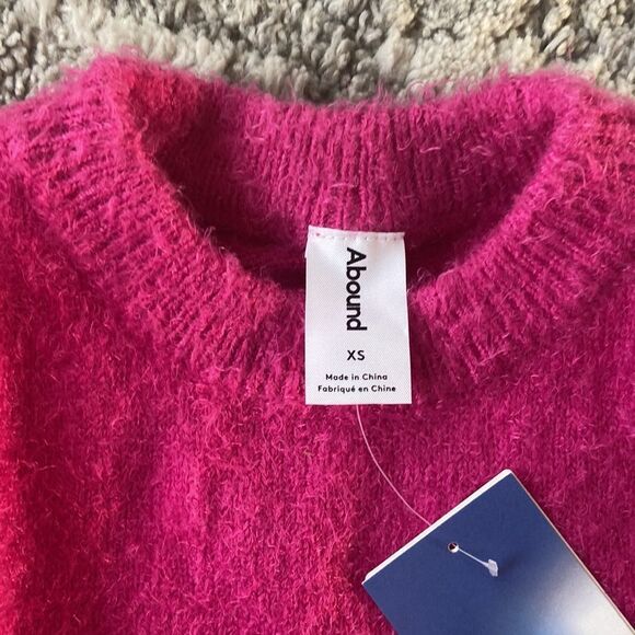 NWT Abound Fuzzy Knit Cropped Sweater Crewneck In Hot Pink Cyclamen Size Xs - Picture 7 of 10